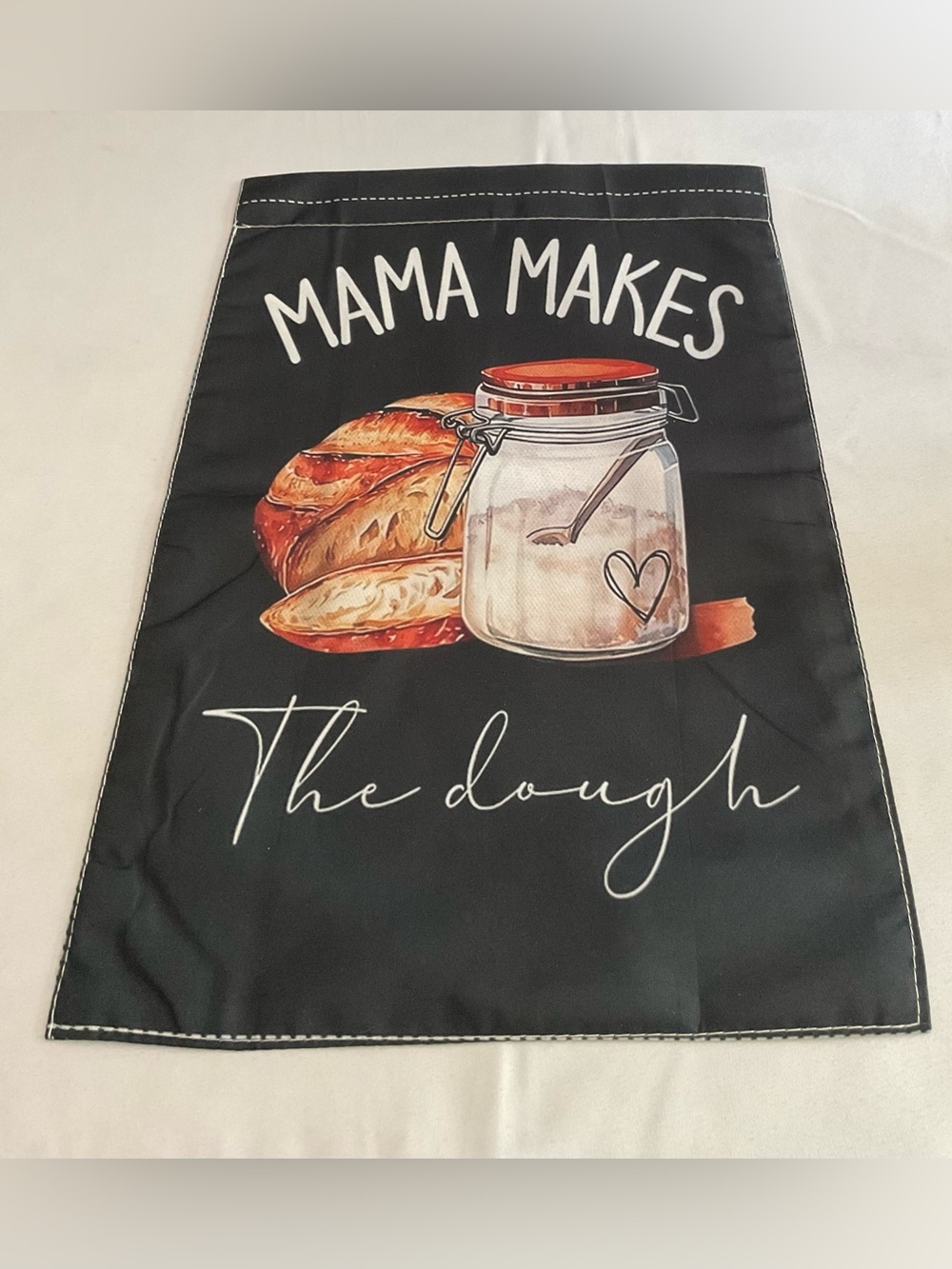 Mama Makes The Dough Garden Flag - Black with Bread & Jar Graphic
